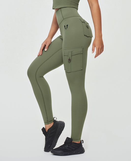 Body Sculpt High Waisted Cargo Leggings - Olive Green