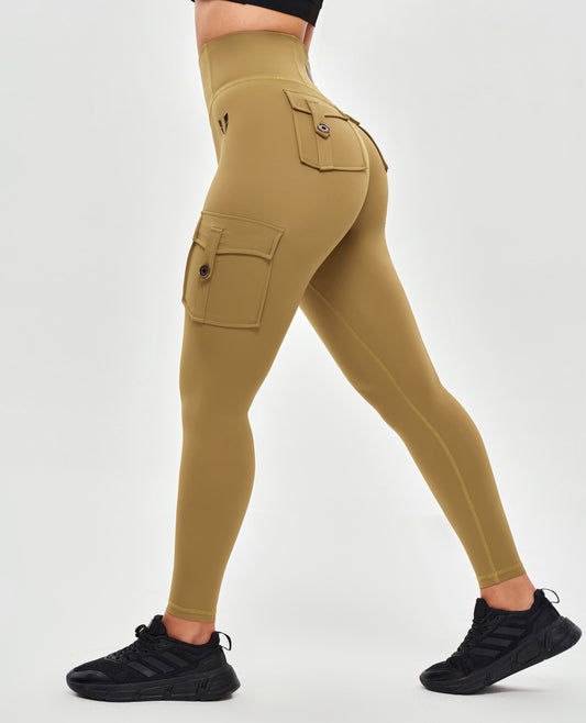 Body Sculpt High Waisted Cargo Leggings - Deer Brown