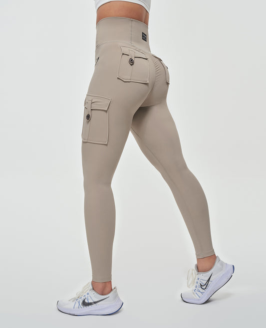 Body Sculpt High Waisted Cargo Leggings - Khaki